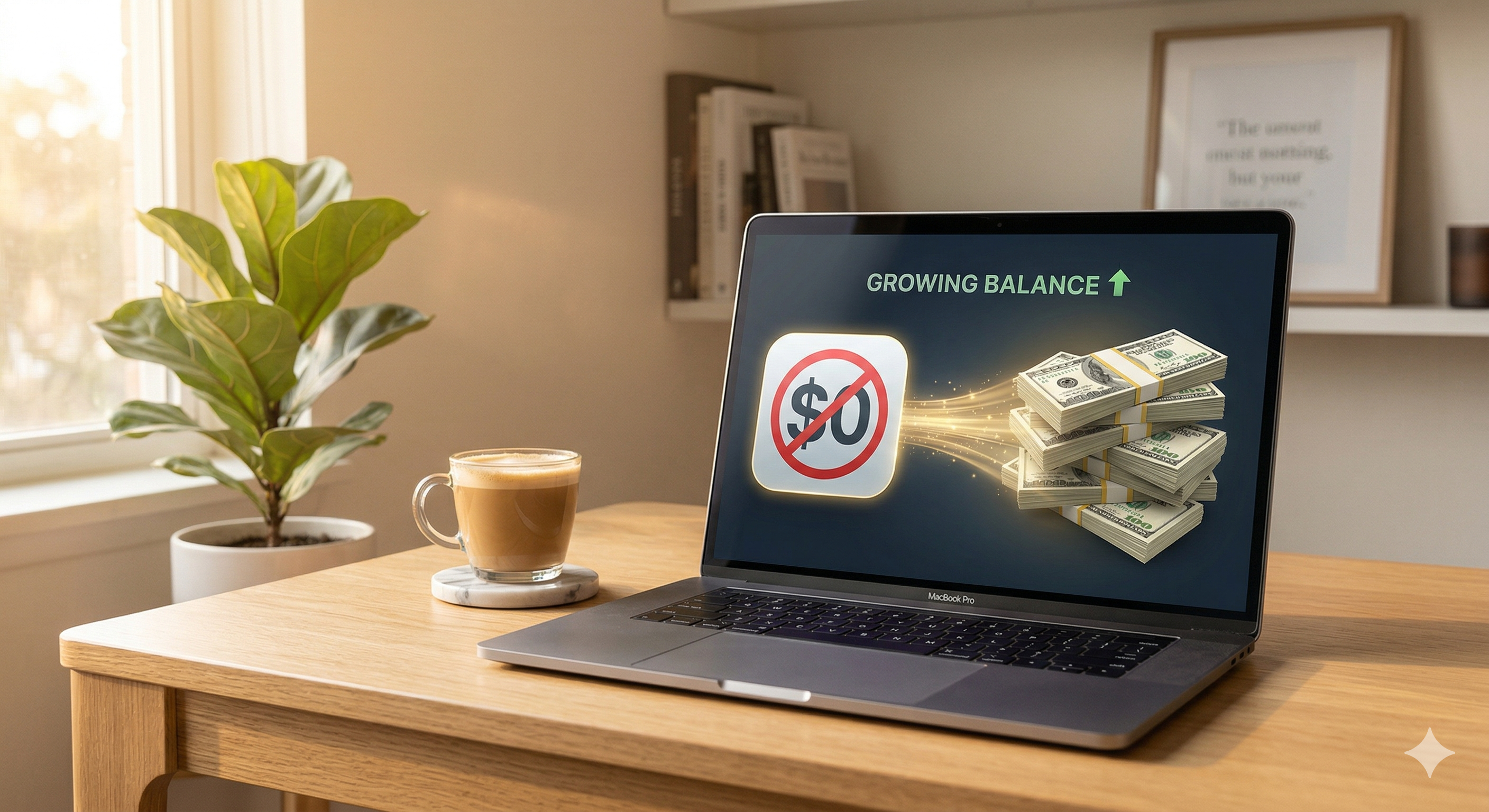 A laptop on a wooden desk highlighting free online money-making opportunities